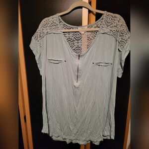 3X Light Blue Lace Accent Top
